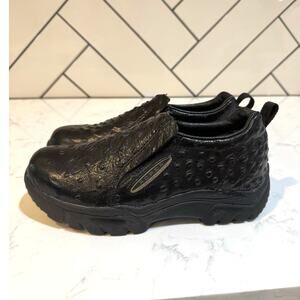 Roper Performance black slip-on faux ostrich print leather upper lug sole shoe